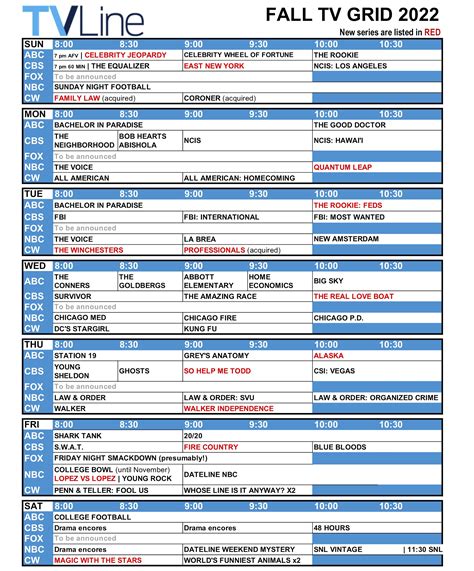 fall 2022 tv schedule.